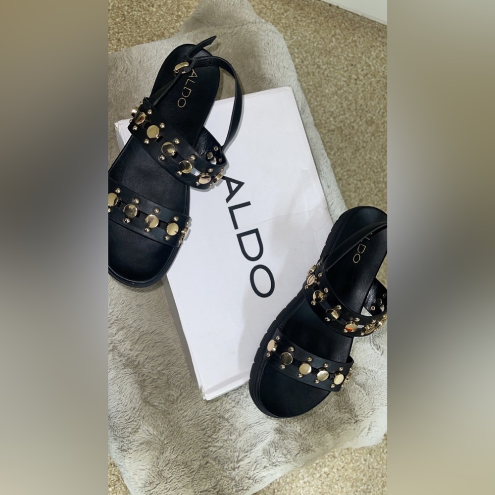 Black and gold embellished sandals